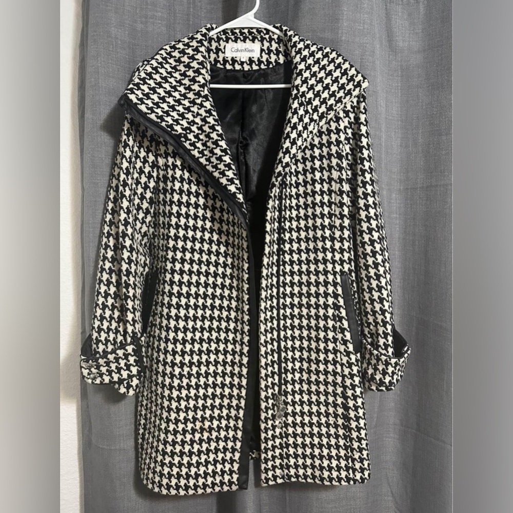 Calvin Klein Wool Blend Houndstooth Coat